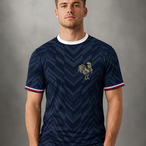 France Soccer Jersey: Golden Rooster All-Over Print Fan Shirt – Les Bleus Dark Navy Tee image 2