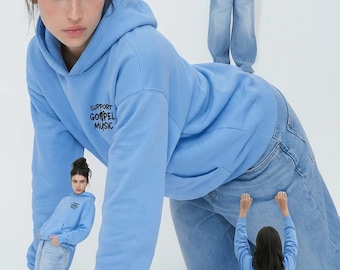 Support gospelmuziek hoodie | Witte trui met kleine tekst op de borst