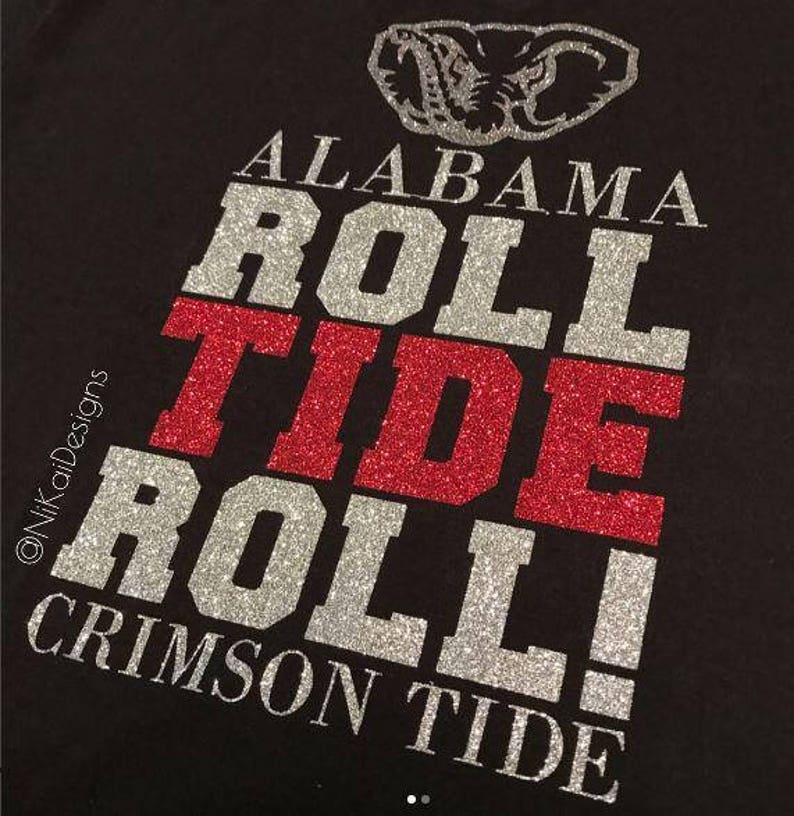 Alabama Roll Tide Bling Tee Crimson Tide Tshirt Football College Sports Glitter Tshirt Team Tshirt Roll Tide Roll Rtr Sports Team Tshirt