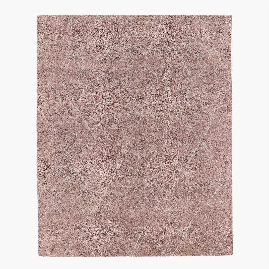 Mauve Pink Diamond Minimal Geometric Hand Knotted Wool Rug Soft ...