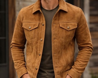Chaqueta de camionero de ante vintage: textura suave con carácter western