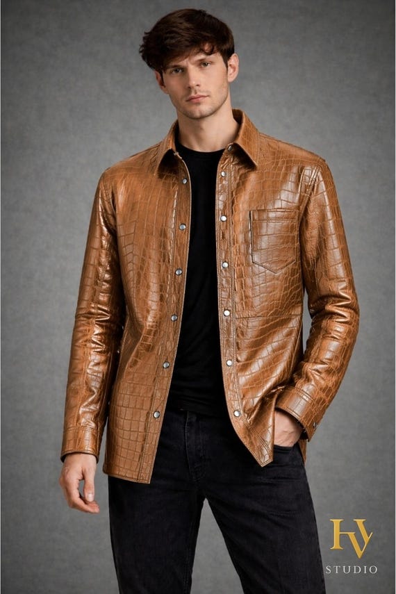 Mens Croc Leather Shacket – Smart Casual Embossed Fit