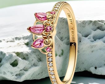 Anello Pandora Principessa Rapunzel Tiara in Argento Sterling S925, Gioielli per le feste, Regalo per la festa della mamma, Anello delicato, Regalo per la tua