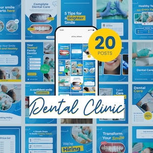 Szablony Canva dla Dentystów | Posty na Instagram dla Dentysty | Canva Social Media | Klinika Stomatologiczna Szablony