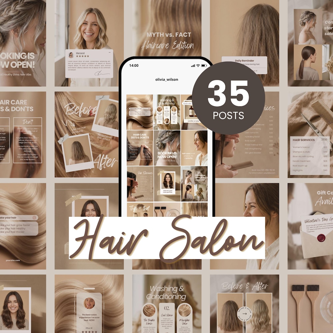 Hair Salon Canva Templates | Beauty Salon | Hairdresser Beige Social ...