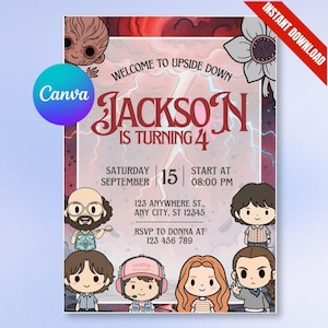 Upside Down Birthday Invitation, Strange Theme Party Invite (Canva Template)