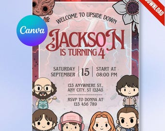 Invito di compleanno a testa in giù, invito per festa a tema strano (modello Canvas)