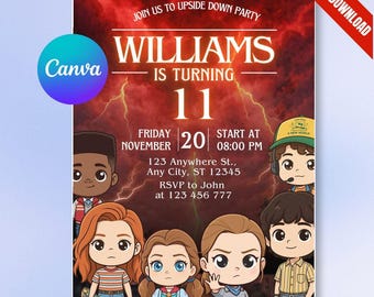 Invito di compleanno capovolto modificabile, invito spettrale per feste per bambini (download digitale)