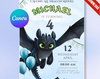 Invito di compleanno a tema Drago Furia Buia Sdentato (Download digitale)