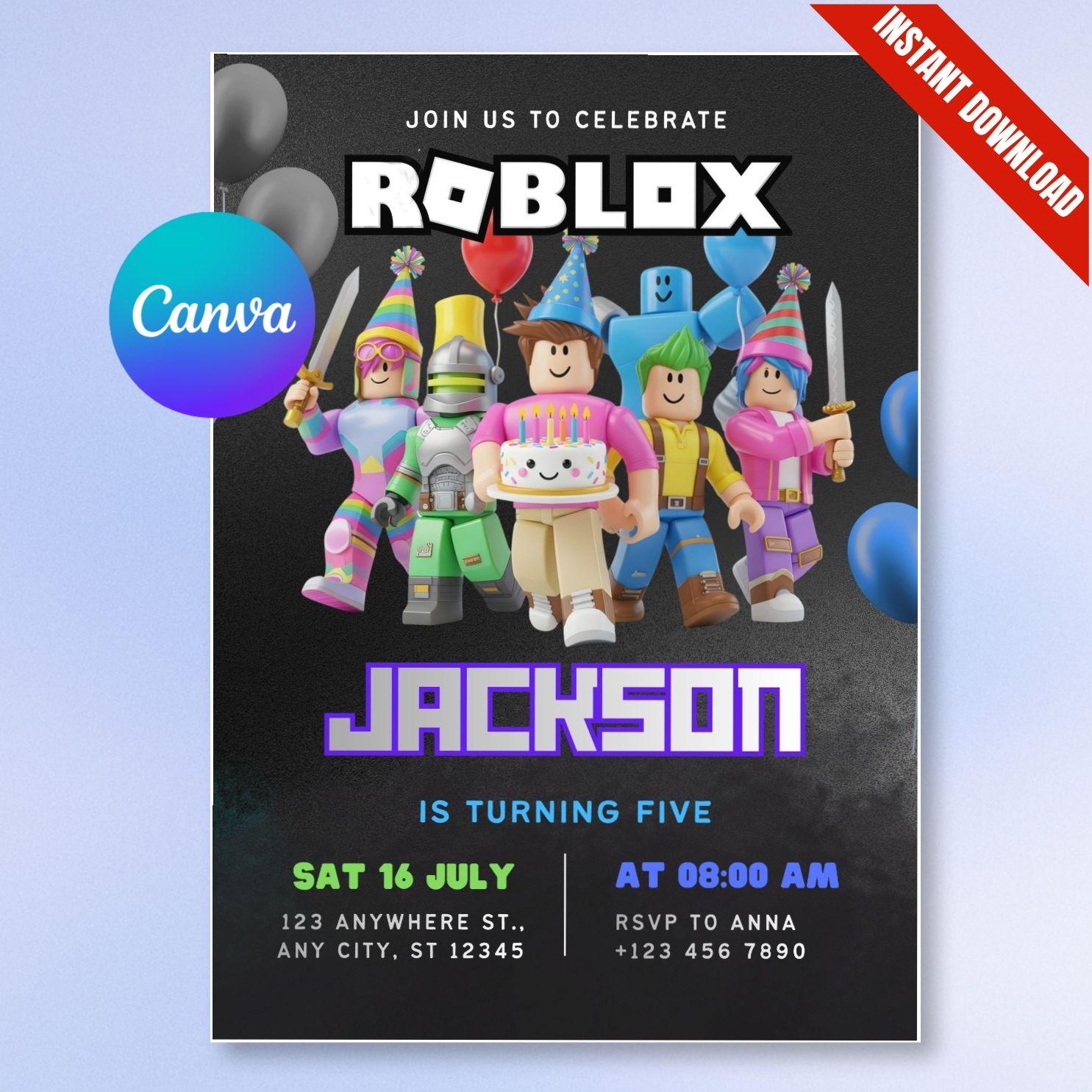 Editable Roblox Birthday Invitation, Gaming Party Invite, Kids Canva ...