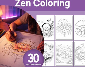 Disegni da colorare di mandala di loto / Illustrazione floreale zen, attività rilassante per adulti (download PDF)