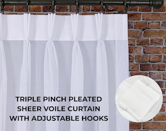 Triple Pinch Pleated Sheer Voile Curtain Panel, Light Filtering Elegant Drapes