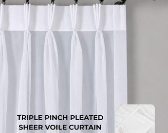 Triple Pinch Pleated Sheer Voile Curtain Panel, Light Filtering Elegant Drapes