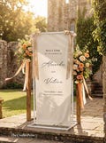 Personalized Linen Wedding Welcome Sign, Custom Fabric Banner, Modern Engagement Party Decor