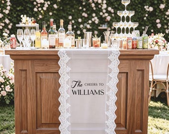Custom Fabric Bar Menu Sign, Sheer Lace or Linen Wedding Drinks Banner