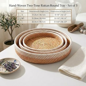 Two-Tone Hand-Woven Rattan Round Trays – Java Artisan Crafted – Set of 3