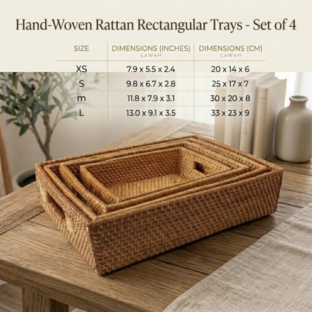 Handwoven Rattan Rectangular Trays - Set of 4 - Etsy