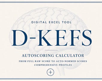 D-KEFS Scoring Excel Calculator | Raw to Scaled Scores | Executive Function Testing | Instant Download