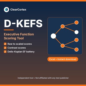 D-KEFS Scoring Calculator for Excel | Delis-Kaplan Executive Function Raw to Scaled & Contrast Scores