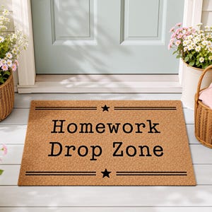Back-to-School Homework Drop Zone Doormat, Minimalist Scandi Welcome Mat, Front Porch Entry Decor, Housewarming Gift