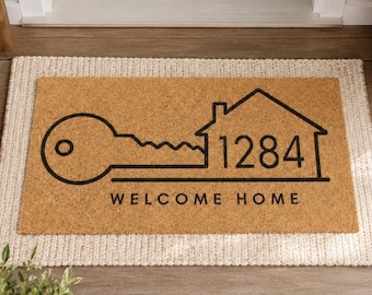 Personalized House Key Doormat, Address Welcome Mat, Front Porch Decor, New Home Gift