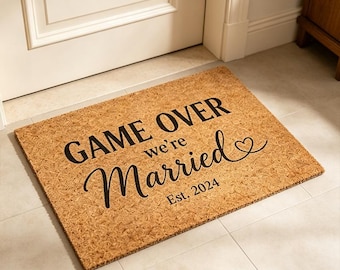 Felpudo "Game Over, We're Married", Regalo de boda divertido, Felpudo "Consolidado", Regalo para recién casados gamers, Regalo personalizado para inauguración de casa con fecha de boda