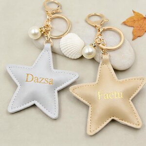 Custom Leather Star Keychain | Personalized Heat-Pressed Name, Star Shape Design