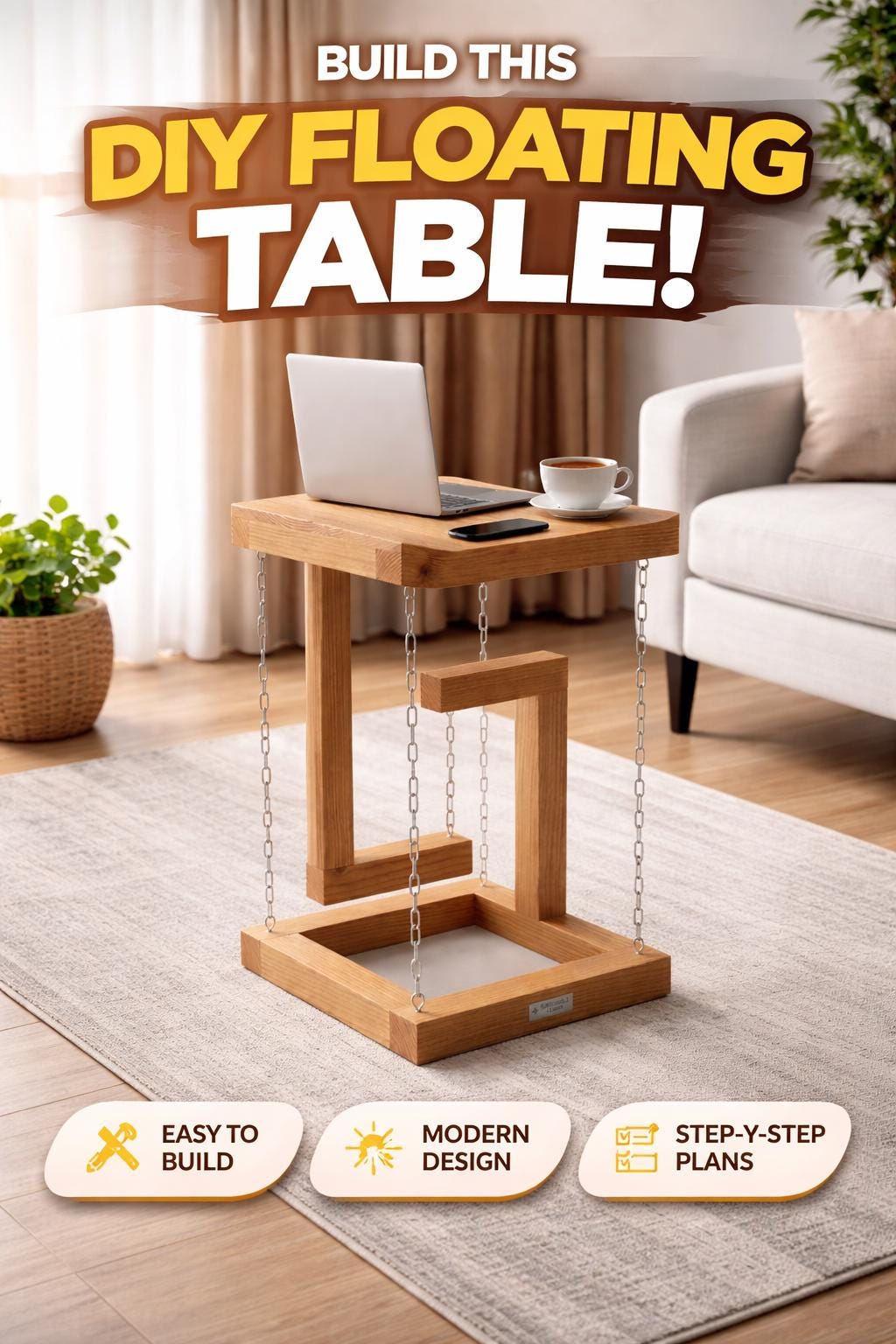 Floating Chain Side Table | Wooden PDF Plan | DIY Woodworking Guide ...