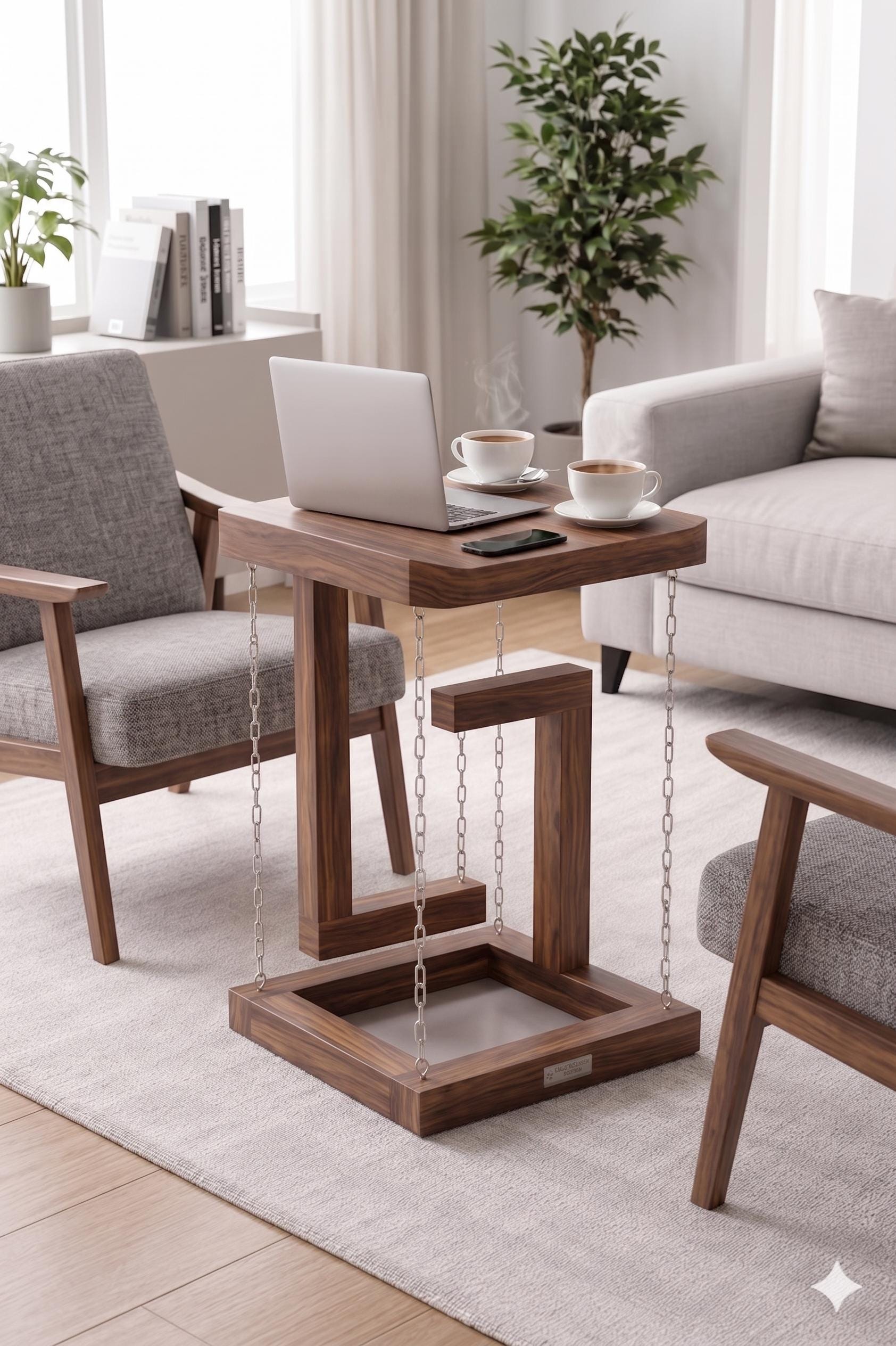 Floating Chain Side Table | Wooden PDF Plan | DIY Woodworking Guide ...