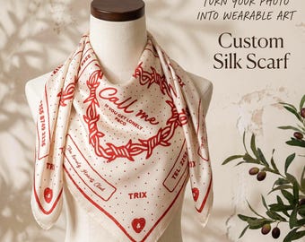 Custom Silk Scarf from Your Photo, Personalized Illustration Scarf, Wedding Keepsake Gift, Travel Memory Scarf, Wearable Art