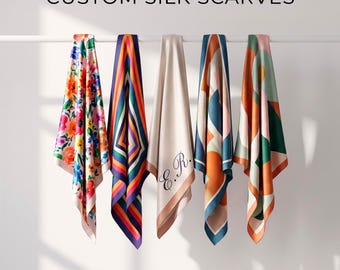 Custom Logo Scarf Personalized Gift for Women, Vegan Silk Scarf with Text Name Design Your Own, Bridesmaid Gift, Custom Head Scarf