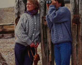Shetland Gansey Jacket Knitting Pattern PDF | Vintage Aran Cardigan | Chevron Moss Stitch Unisex Sweater | Digital Download | Chunky Knit