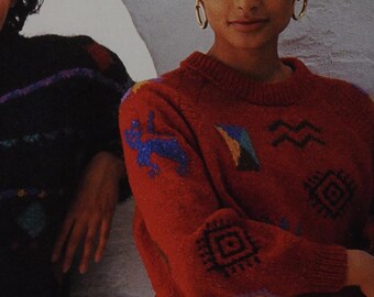 Motif Sweater Knitting Pattern PDF | Vintage Tribal Jumper | Southwestern Aztec Colourwork Sweater | Digital | Double Knit Unisex Pattern