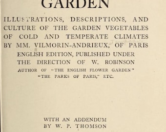 The Vegetable Garden Vilmorin-Andrieux 1885 Vintage Heirloom Garden Book PDF Instant Download Antique Gardening Guide Digital