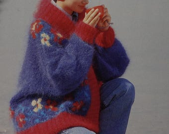 Floral Mohair Jacket Knitting Pattern PDF | Vintage Folk Art Cardigan | Bright Colourwork Statement Jacket | Melinda Coss Knit | Digital