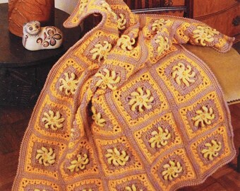 Floral Granny Square Afghan Crochet Pattern PDF | Curled Tips Daisy Blanket | Vintage 3D Flower Throw | Cottage Crochet Afghan | Digital
