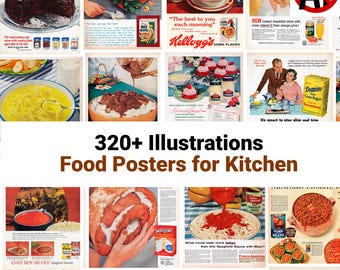 320+Vintage Grocery Food Posters hd, Retro Kitchen Print Bundle, NO AI Junk Journal Ephemera,Printable Wall Art, Farmhouse Kitchen Decor JPG