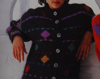 Diamond Jacket Knitting Pattern PDF | Vintage Mohair Cardigan | Longline Fair Isle Colourwork Sweater | Digital Download | Aran Knit Pattern