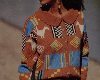 Patchwork Jacket Knitting Pattern PDF | Folk Art Cardigan | Vintage Geometric Colourwork Jacket | Guide Knit | Digital Download