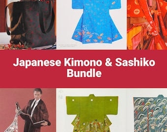 日本の衣服と刺し子の型紙セット（PDF）｜着物の型紙コレクション｜羽織の刺繍デザイン｜即時デジタルダウンロード