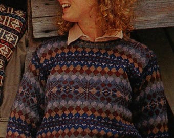 Fair Isle Sweater Knitting Pattern PDF | Vintage OXO Jumper | Traditional Nordic Unisex Sweater | Digital Download | Sportweight Wool Knit