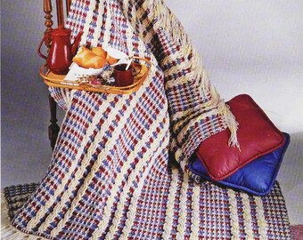 Plaid Afghan Crochet Pattern PDF | Cables & Checks Blanket | Vintage Country Throw | Gingham Crochet Afghan | Digital Download
