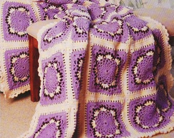 Granny Square Afghan Crochet Pattern PDF | Lilac Lace Floral Blanket | Vintage Purple Granny Throw | Cottage Crochet Afghan | Digital