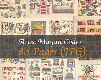 80 imágenes - Paquete de códices aztecas y mayas / Páginas de manuscritos mesoamericanos / Códice Borgia, Códice Dresde, Códice Mendoza / Láminas de arte prehispánico en alta definición (JPG)