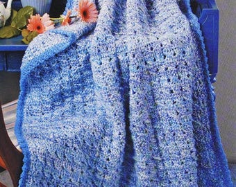 Blue Afghan Crochet Pattern PDF | Beautiful Blues Textured Blanket | Vintage Cozy Throw | Chunky Crochet Afghan | Digital Download