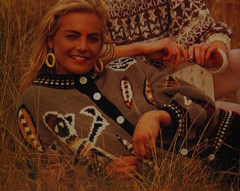Folk Art Cardigan Knitting Pattern PDF | Vintage Tribal Jacket | Earthy Colourwork Sweater | Digital Download | Double Knit Pattern