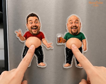 Custom Funny Dad Face Squishy Belly Fridge Magnet, Personalized Father’s Day Gift For Husband, Daddy Photo Squeeze Magnet, Kitchen Decor