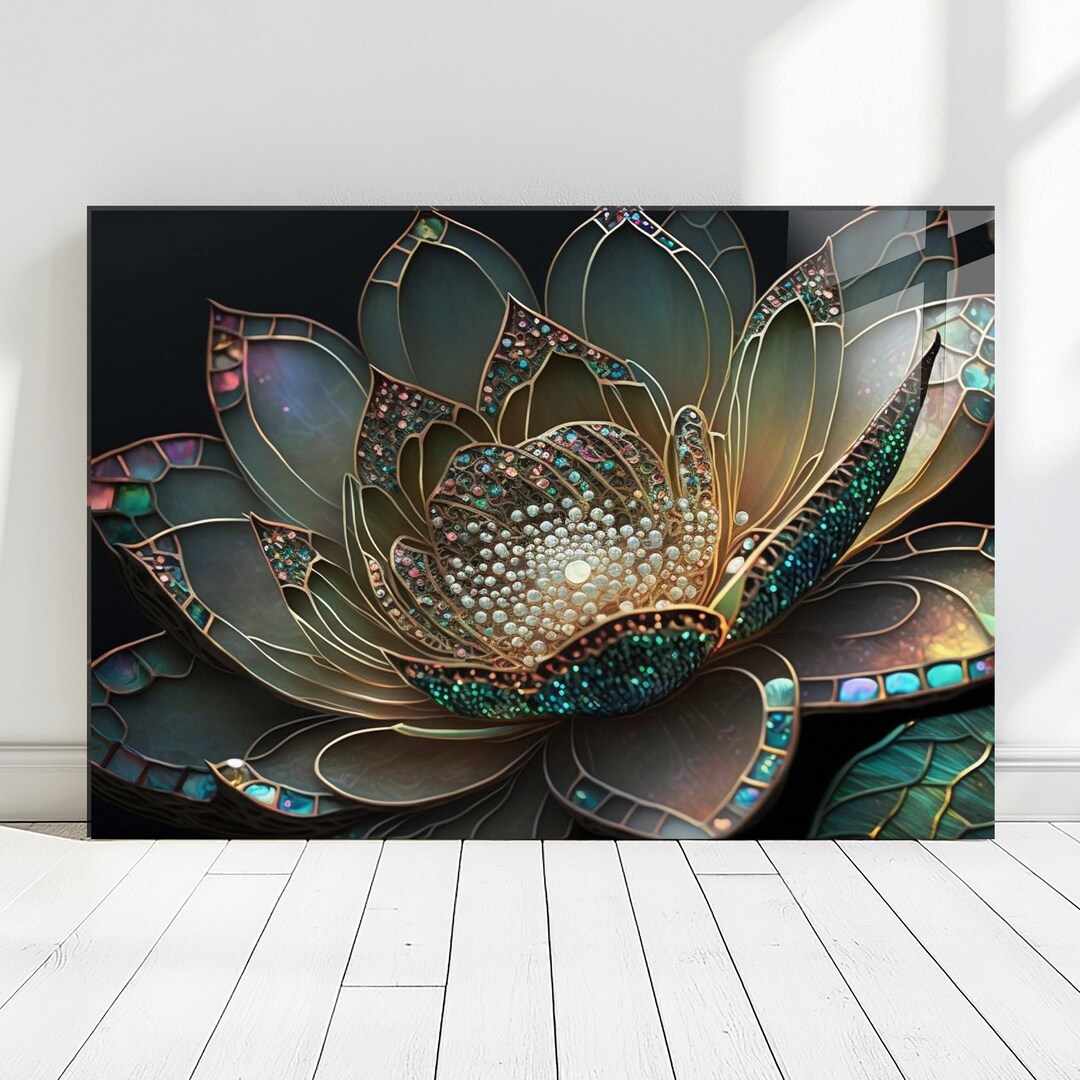 Tempered Glass Lotus Flower Wall Art, Spiritual Mandala Floral Decor - Etsy