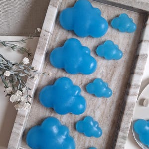 Jabones de nube para baby shower, jabón azul translúcido, regalos para fiestas de revelación de género y bautizo, juego de 2 nubes, elegante detalle para niño.