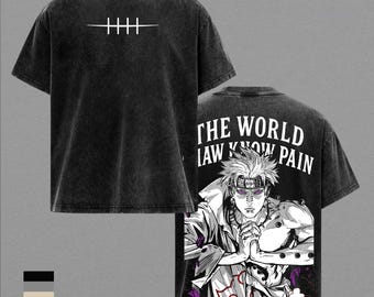 Pain Akatsuki Naruto Vintage Washed T-Shirt, Anime Graphic Tee Heavyweight Cotton Streetwear